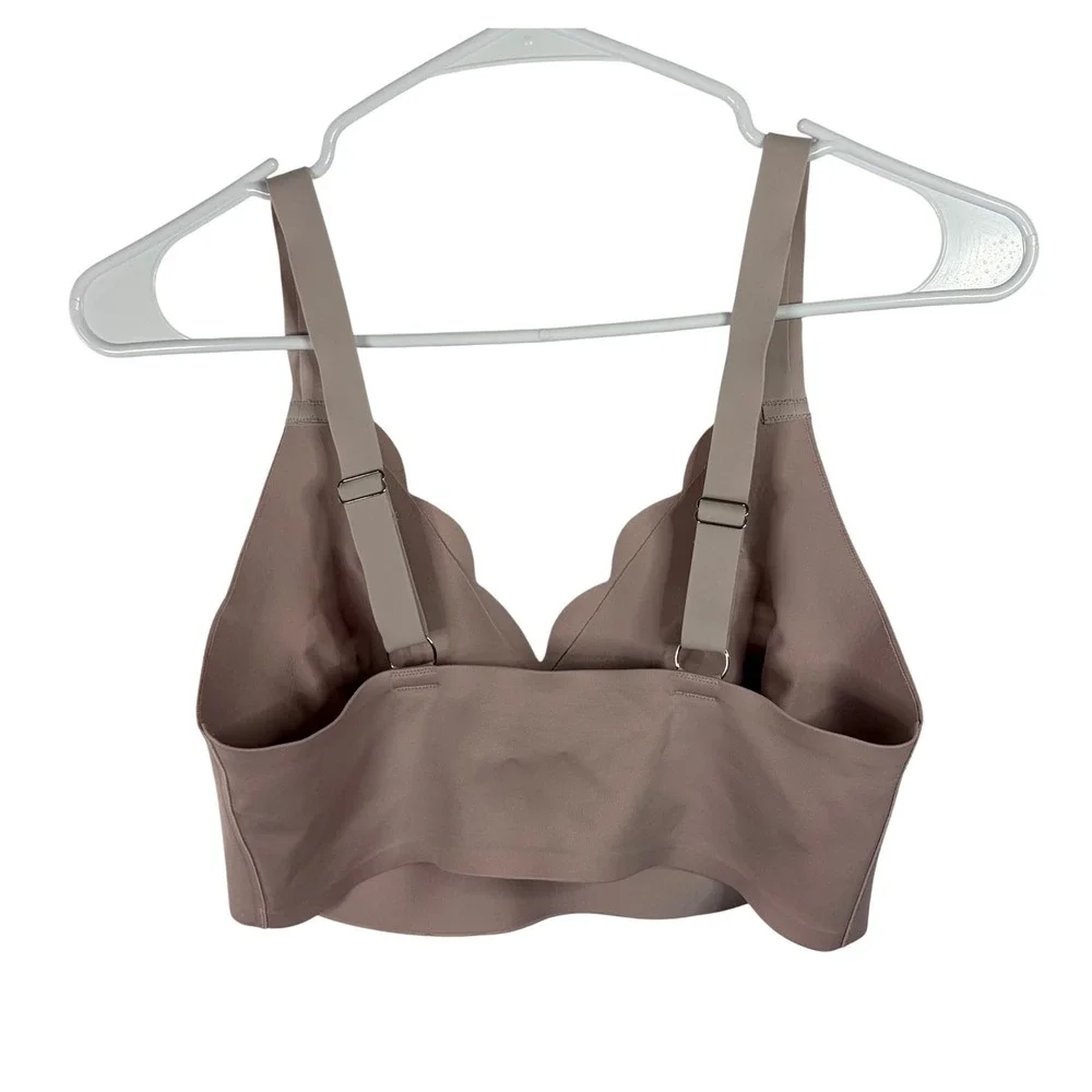 Seamless Scalloped Wireless Bralette Mauve Pink XL Adjustable Straps Comfort Bra